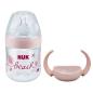 Preview: NUK Nature Sense Babyflasche und Tragegriffe SET 150 ml 0-6 Monate rosa