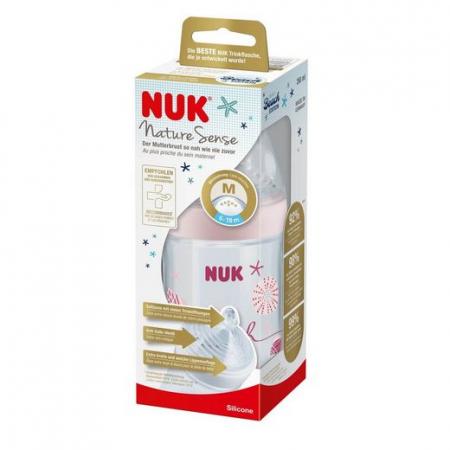 NUK Nature Sense Babyflasche Silikon-Trinksauger, Größe M, 260ml rosa