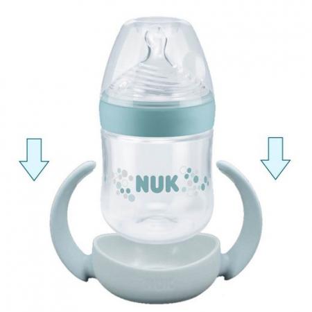 NUK Nature Sense Babyflasche und Tragegriffe SET 150 ml 0-6 Monate grün