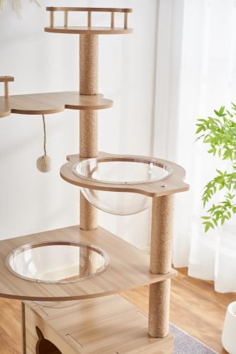 Snoekie Stabiler Kratzbaum mit Katzenhaus, Acryl-Körben und Kletterleiter
