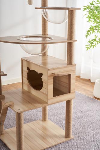 Snoekie Stabiler Kratzbaum mit Katzenhaus, Acryl-Körben und Kletterleiter