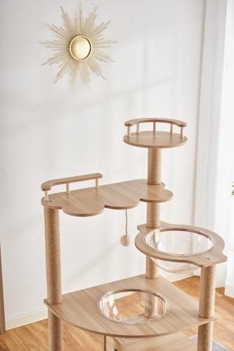 Snoekie Stabiler Kratzbaum mit Katzenhaus, Acryl-Körben und Kletterleiter