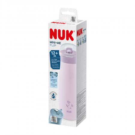 NUK Mini-Me Flip Trinkflasche aus Edelstahl 500ml mit 2in1 Trinkaufsatz lila(flieder)