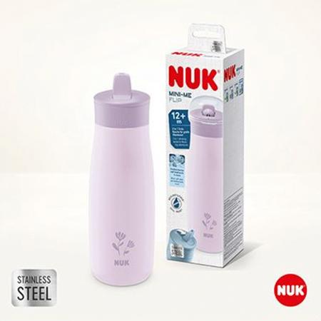 NUK Mini-Me Flip Trinkflasche aus Edelstahl 500ml mit 2in1 Trinkaufsatz lila(flieder)