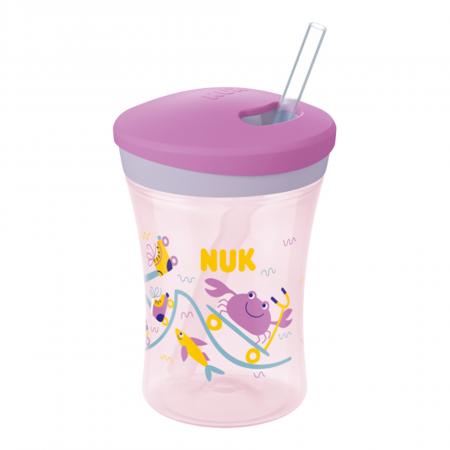 NUK Action Cup 230ml mit Trinkhalm （lila）