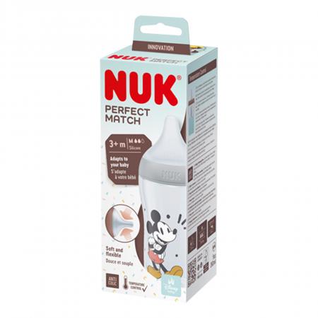 NUK Disney Mickey Mouse Perfect Match Babyflasche 260ml mit Trinksauger Gr. M 3+ M, grau
