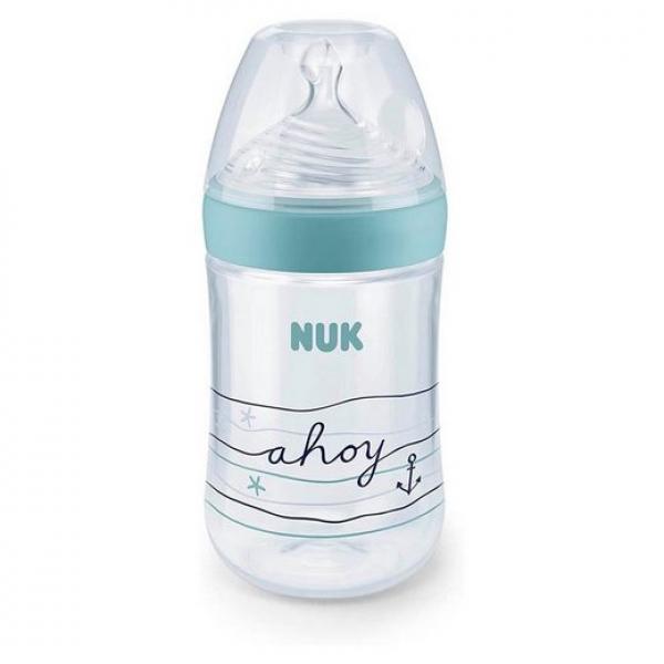 NUK Nature Sense Babyflasche Silikon-Trinksauger, Größe M, 260ml blau