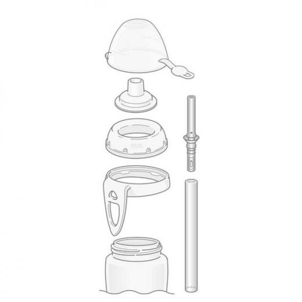 NUK Flexi Cup Trinklernflasche mit Trinkhalm, 300ml, 12+ Monate, Bagger (grün)
