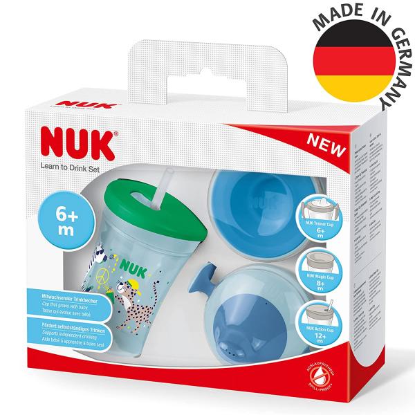 NUK 3-in-1 Trinklernset mit Schnabeltasse(6+M),Magic Cup 360° Trinklernbecher(8+M) & Action Cup Trinkflasche Kinder(12+M) 230ml