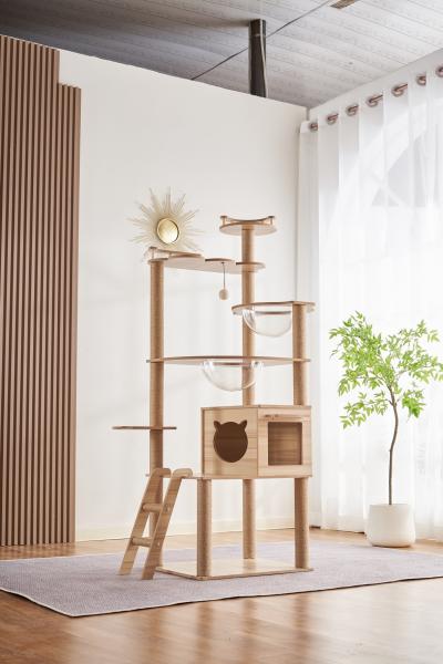 Snoekie Stabiler Kratzbaum mit Katzenhaus, Acryl-Körben und Kletterleiter