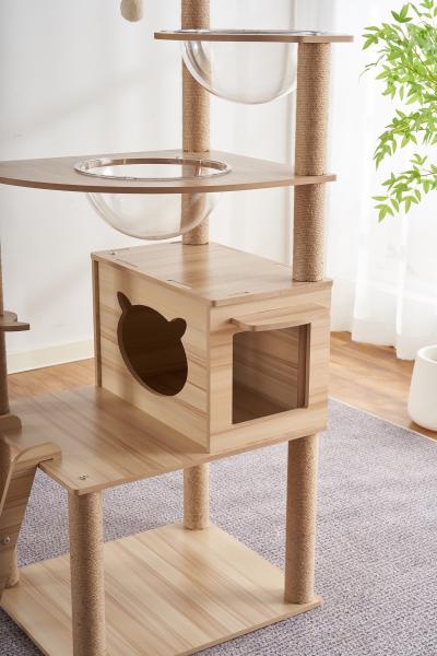 Snoekie Stabiler Kratzbaum mit Katzenhaus, Acryl-Körben und Kletterleiter