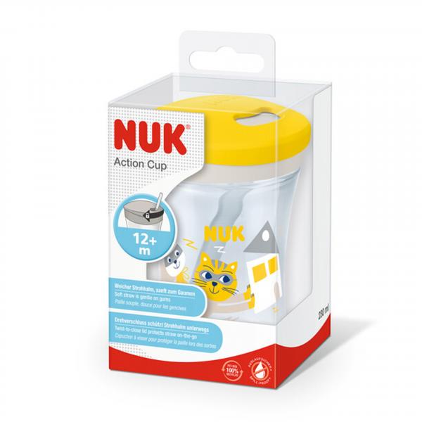 NUK Action Cup 230ml mit Trinkhalm （gelb）