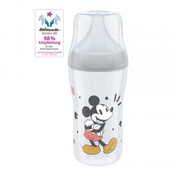 NUK Disney Mickey Mouse Perfect Match Babyflasche 260ml mit Trinksauger Gr. M 3+ M, grau