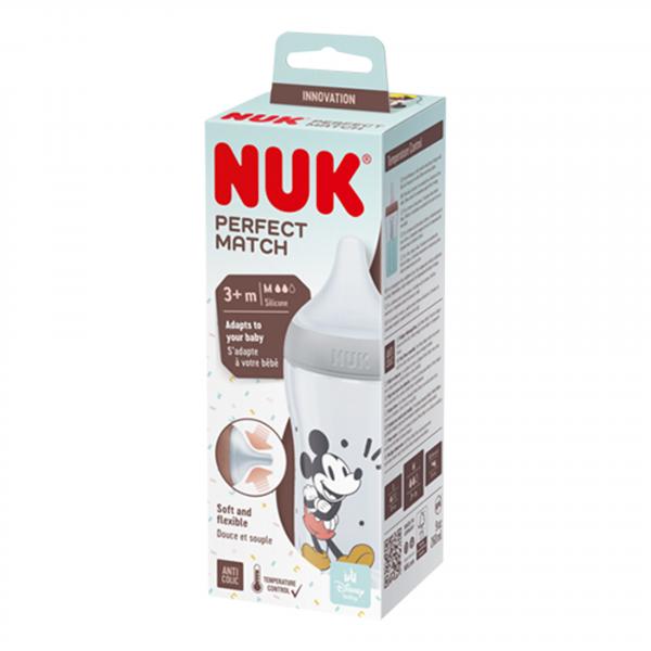 NUK Disney Mickey Mouse Perfect Match Babyflasche 260ml mit Trinksauger Gr. M 3+ M, grau