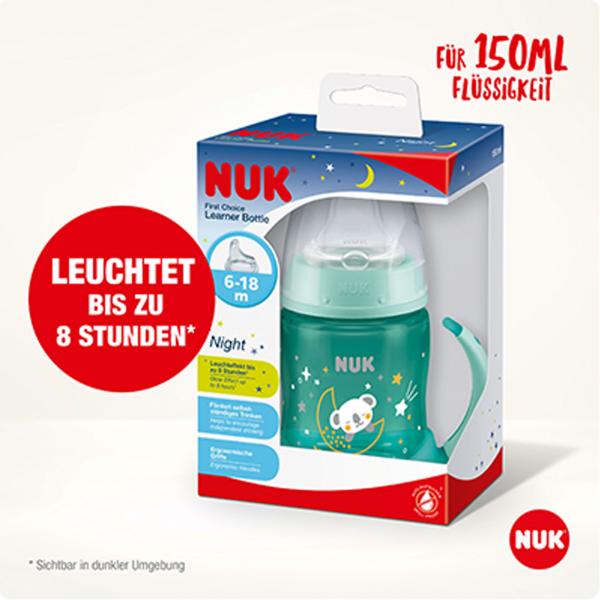 NUK First Choice Trinklernflasche Night 150ml mit Trinktülle （grün）
