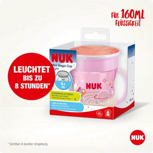 NUK Mini Magic Cup Night 160ml mit Trinkrand und Deckel （rosa）