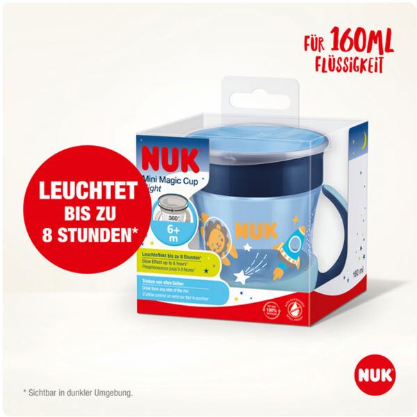 NUK Mini Magic Cup Night 160ml mit Trinkrand und Deckel （blau）