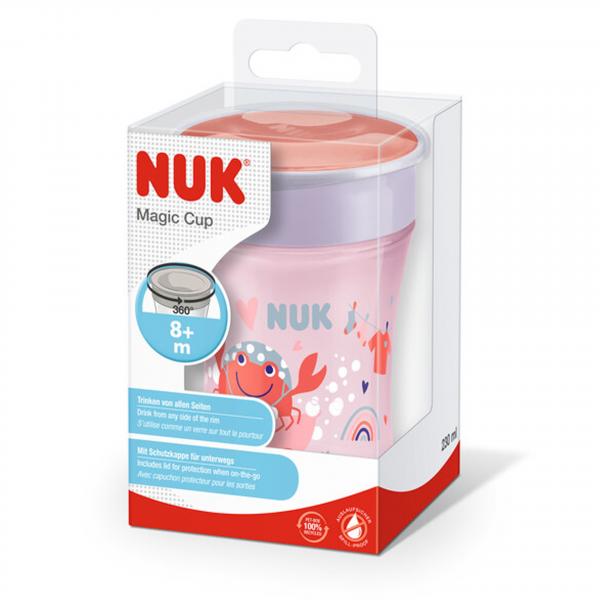 NUK Magic Cup 230ml mit Trinkrand und Deckel （rot）