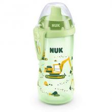 NUK Flexi Cup Trinklernflasche mit Trinkhalm, 300ml, 12+ Monate, Bagger (grün)